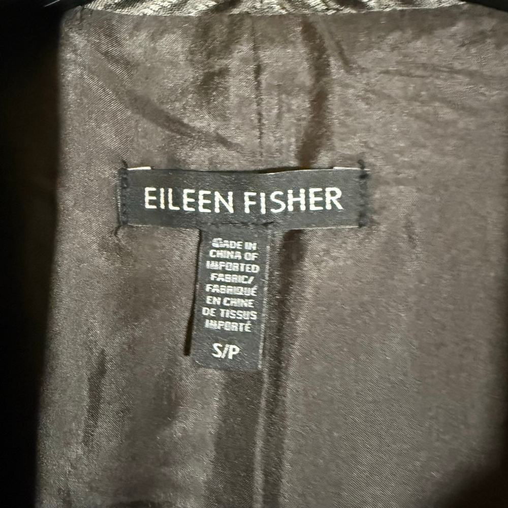 Eileen Fisher Bark Silk Groove Open Long Swing Coat Pockets $298 Small - Picture 4 of 7